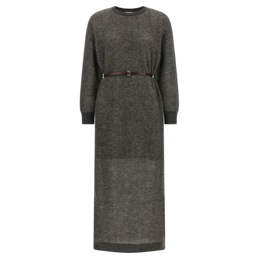 Brunello Cucinelli Gray Wool Midi Women's Dress